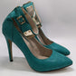 Liliana Teal Blue Gold Ankle Strap Heels