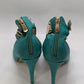 Liliana Teal Blue Gold Ankle Strap Heels