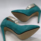 Liliana Teal Blue Gold Ankle Strap Heels