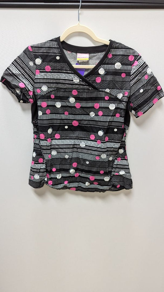 Skechers Black/White/Pink Dotted Scrub Top