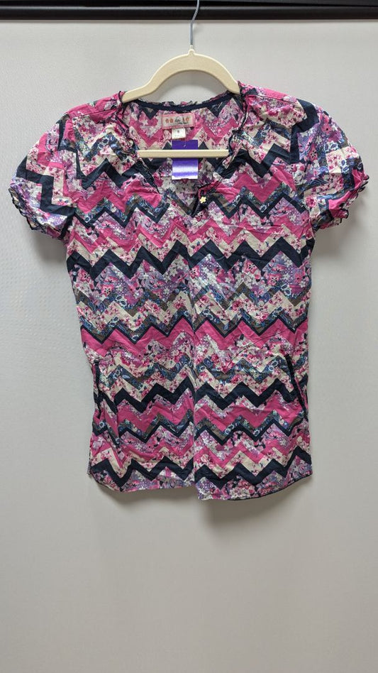 Koi Pink/Navy Chevron Floral Scrub Top