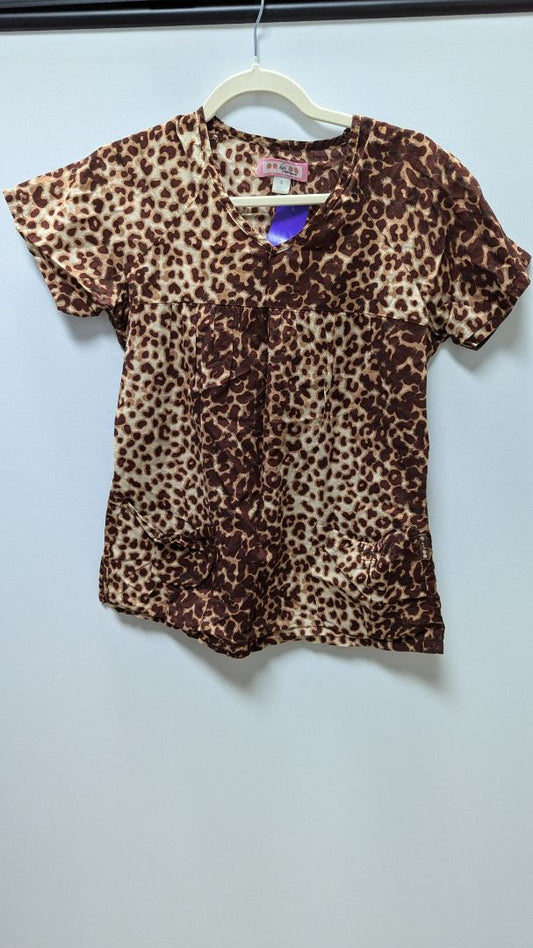 Koi Brown Animal Print Babydoll Scrub Top