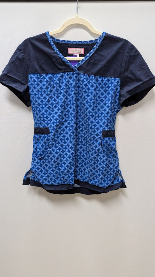 Koi Blue Velvet Adjustable Scrub Top