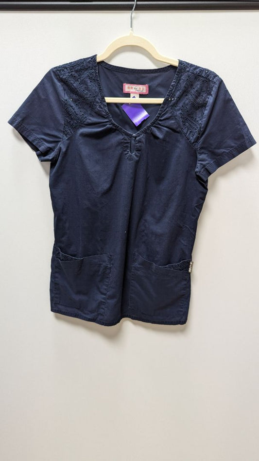 Koi Navy Lace Neck Scrub Top