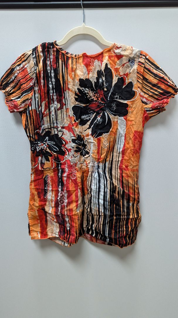 Koi Orange Floral Scrub Top