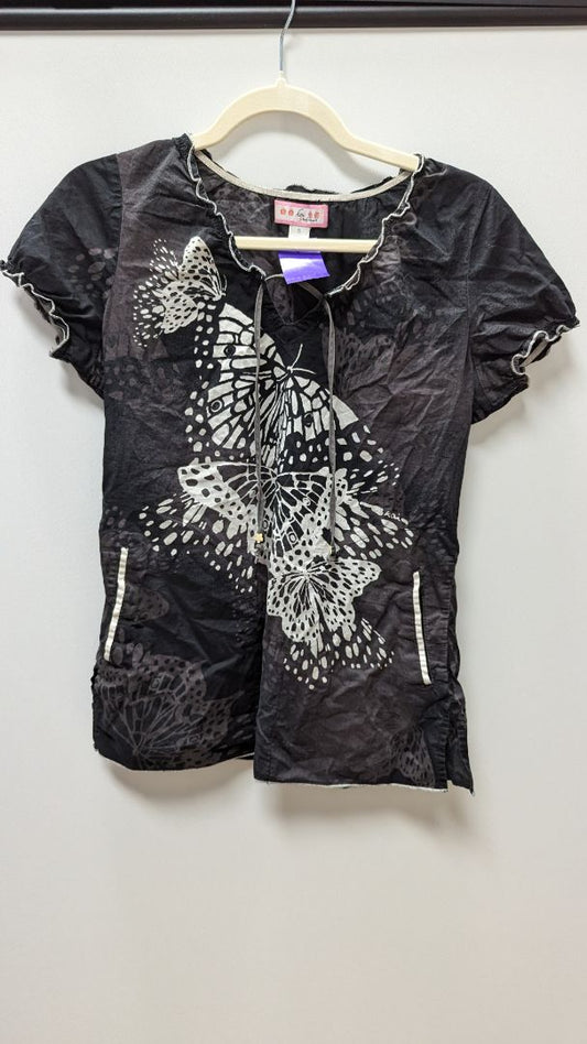 Koi Black Butterfly Scrub Top