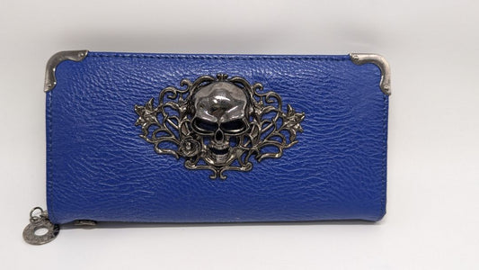 Blue/Black Skull Rose Zippered Wallet