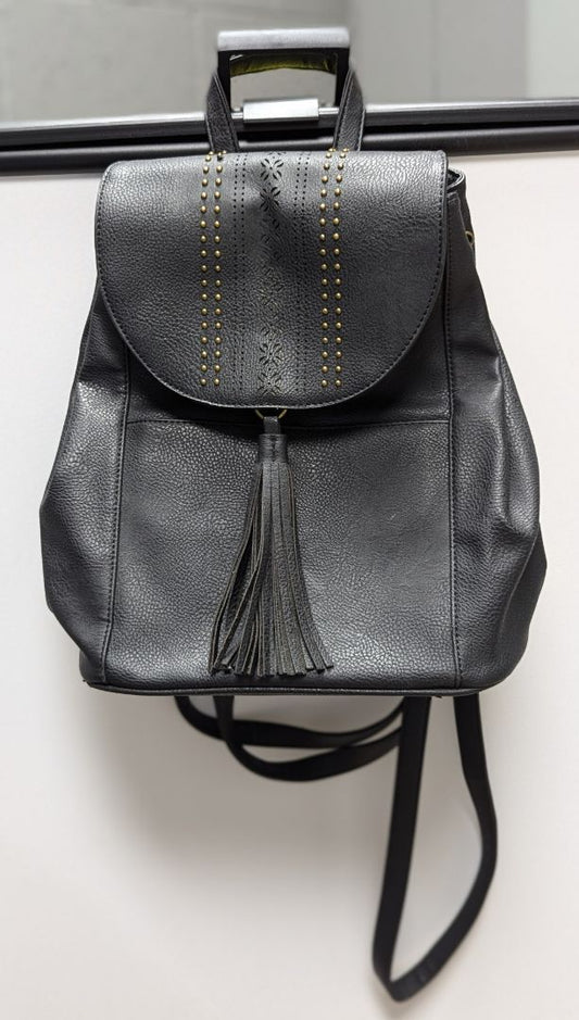 Black Leather Backpack with Tassels