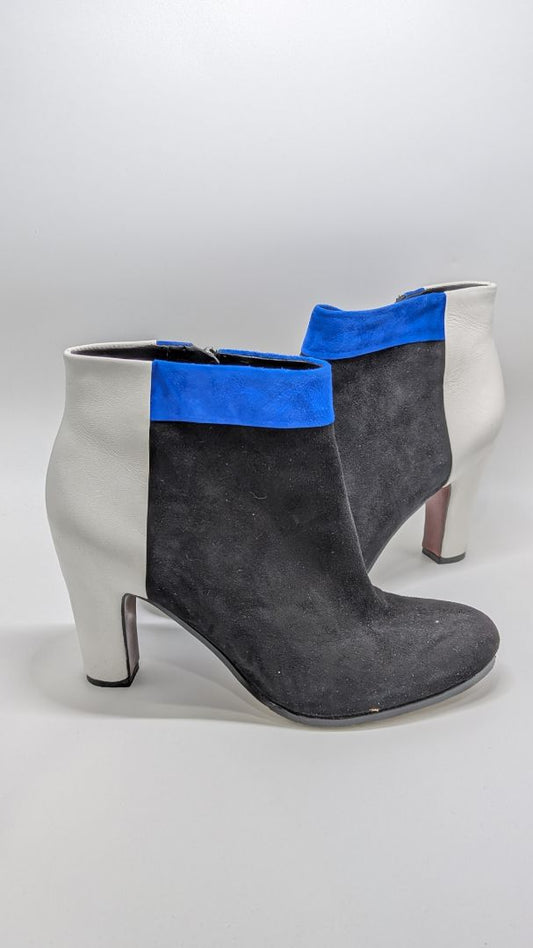 Sam Edelman Black/White/Blue Colorblock Heel Boots