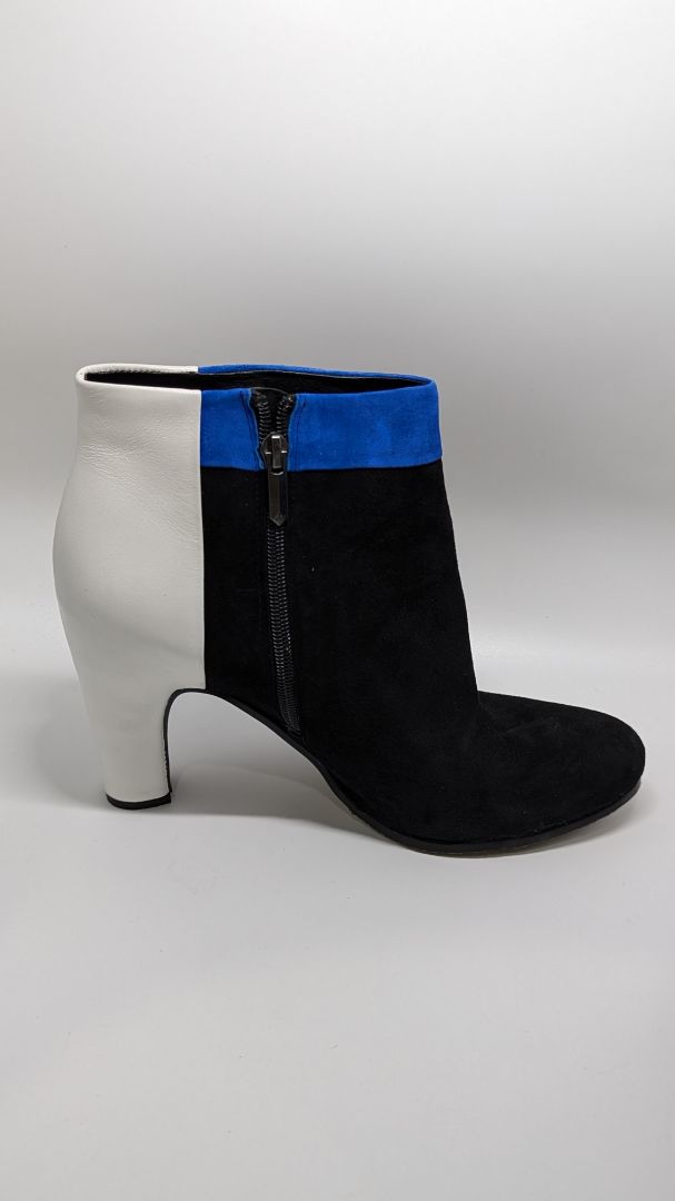 Sam Edelman Black/White/Blue Colorblock Heel Boots