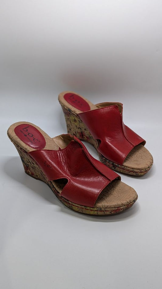 b.o.c Red Floral Cork Wedges