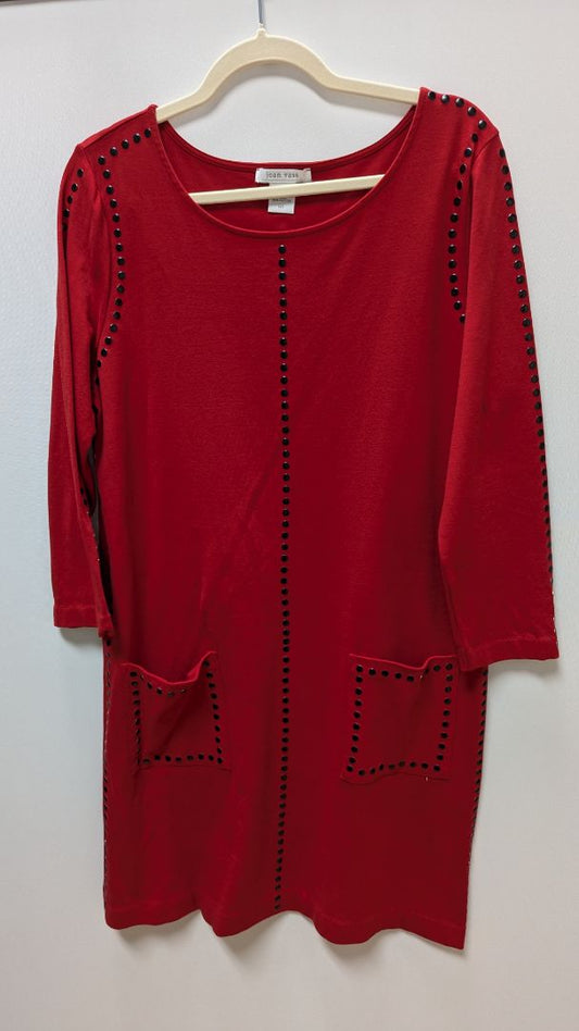 Joan Vass Red/Black Studded 3/4 Sleeve Dress with Pockets