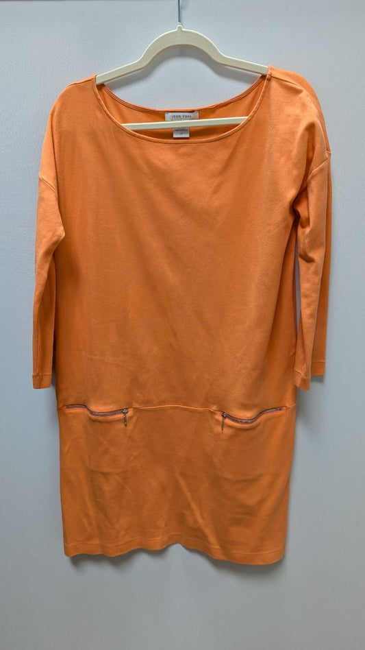 Joan Vass Orange 3/4 Sleeve Dress with Zippered Pockets