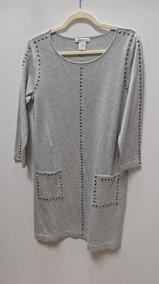 Joan Vass Grey/Silver Studded 3/4 Sleeve Dress with Pockets