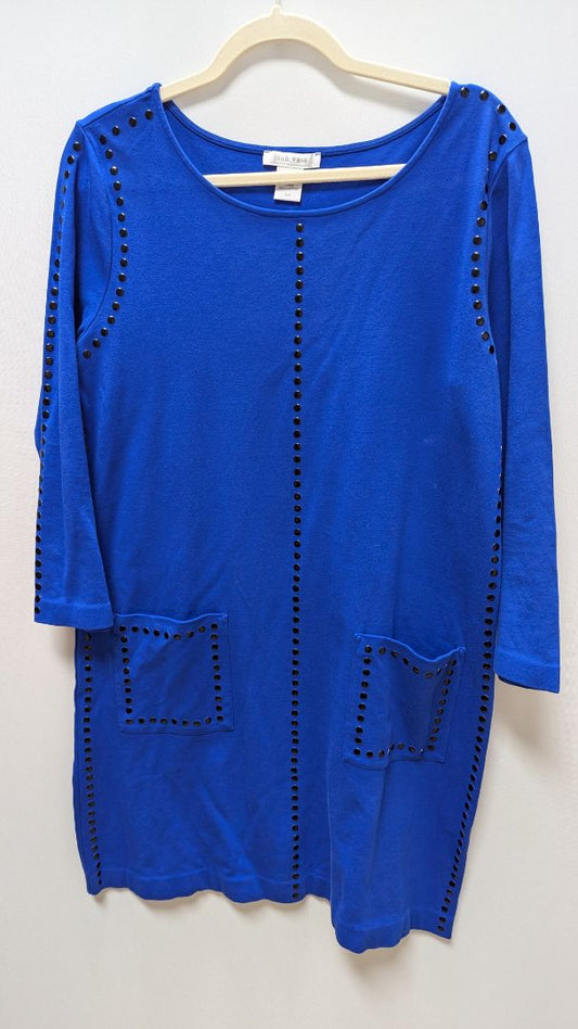 Joan Vass Blue/Black Studded 3/4 Sleeve Dress with Pockets