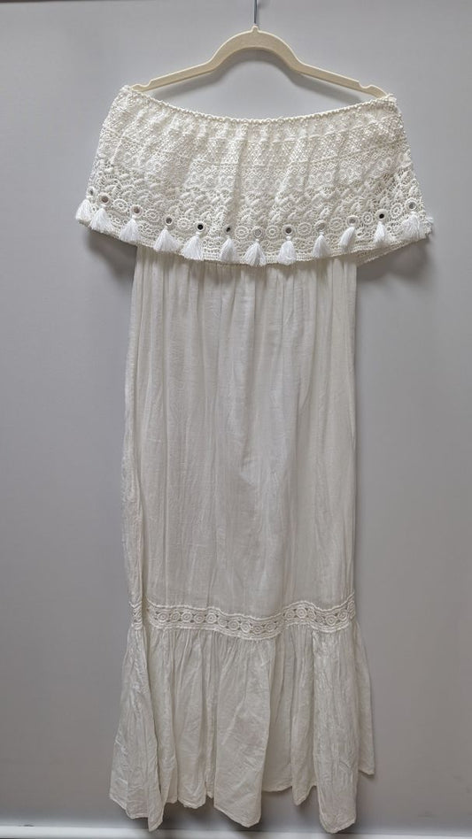 Debbie Katz White Lace Off-The-Shoulder Maxi Dress