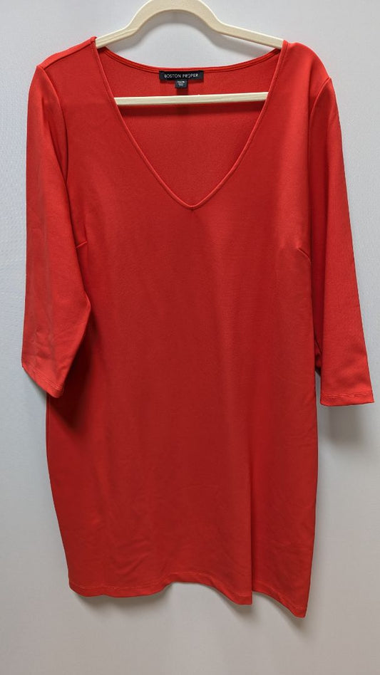 Boston Proper Red 3/4 Sleeve V-Neck Dress