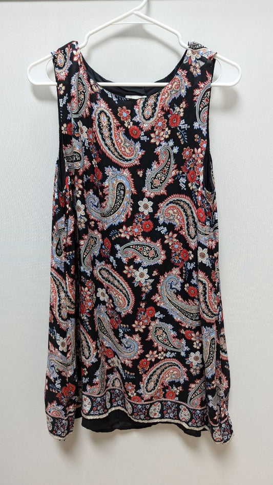 J.Jill Black Paisley Split-Back Tunic Tank Blouse