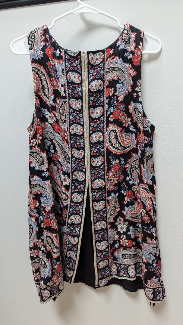 J.Jill Black Paisley Split-Back Tunic Tank Blouse