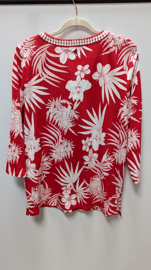 Talbots Red/White Floral V-Neck Tee