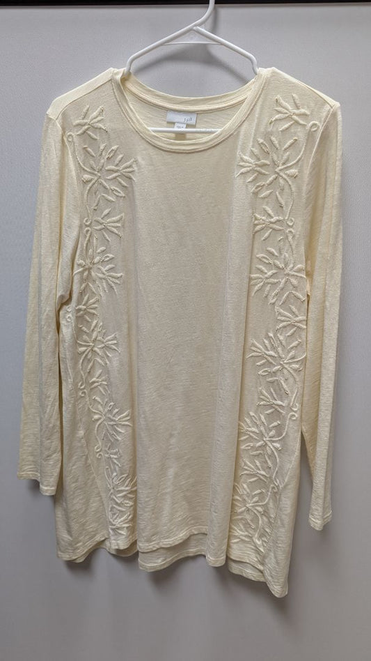 J.Jill Cream Embroidered Long Sleeve Tee