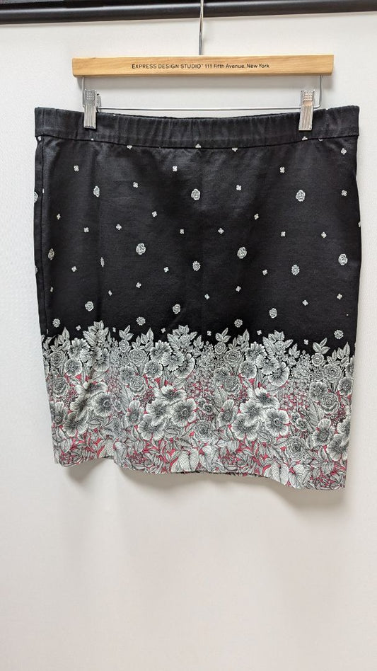 J.Jill Black/White/Pink Floral Midi Skirt