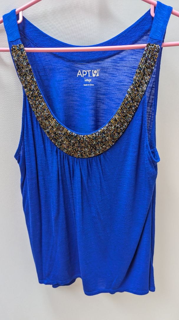 Apt. 9 Blue Beaded Neckline Tank