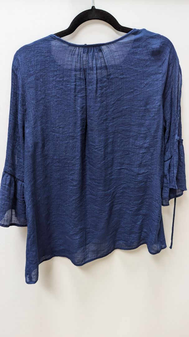 I.N. STUDIO Navy Linen Bell Sleeve Blouse