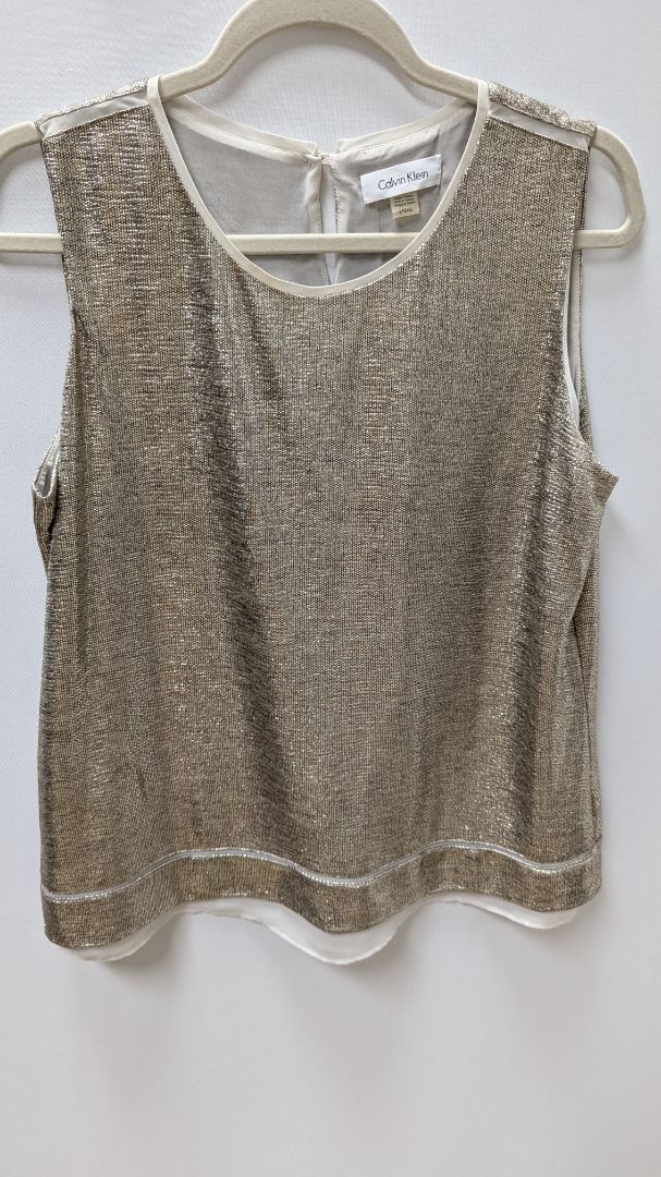 Calvin Klein Gold Metallic Sleeveless Blouse