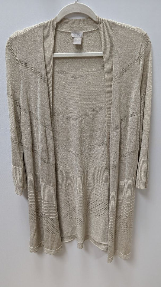 Chico's Taupe/Gold Metallic Duster Cardigan