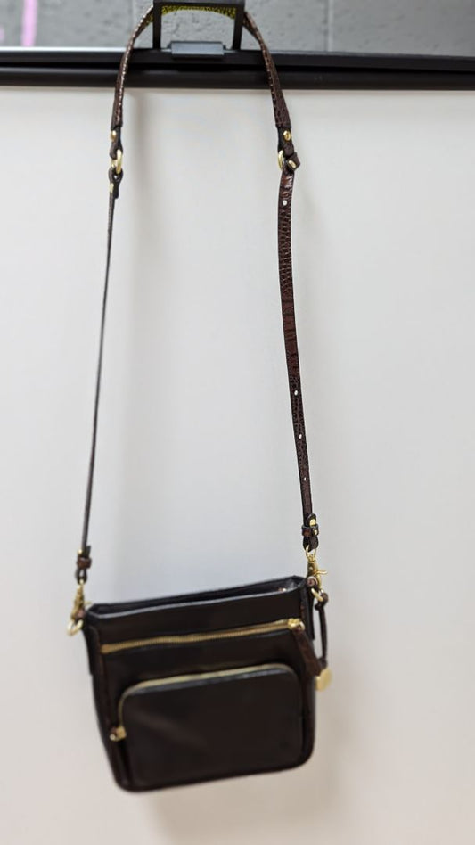 Brahmin Black/Brown Leather Multipocket Crossbody Purse