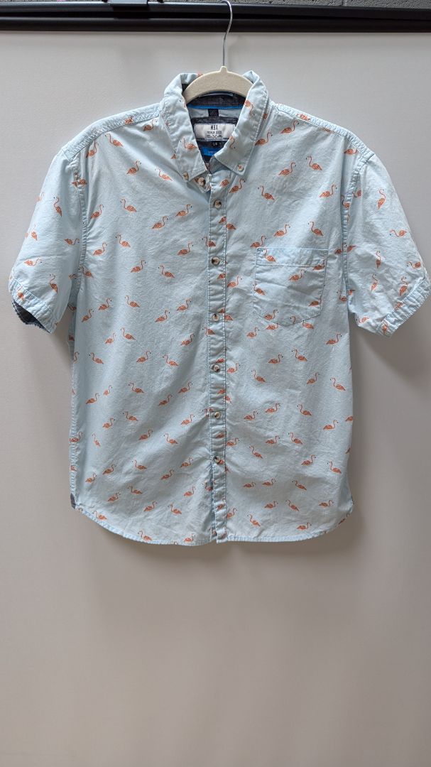 MBX Premium Goods Light Blue Flamingo Button Up Shirt