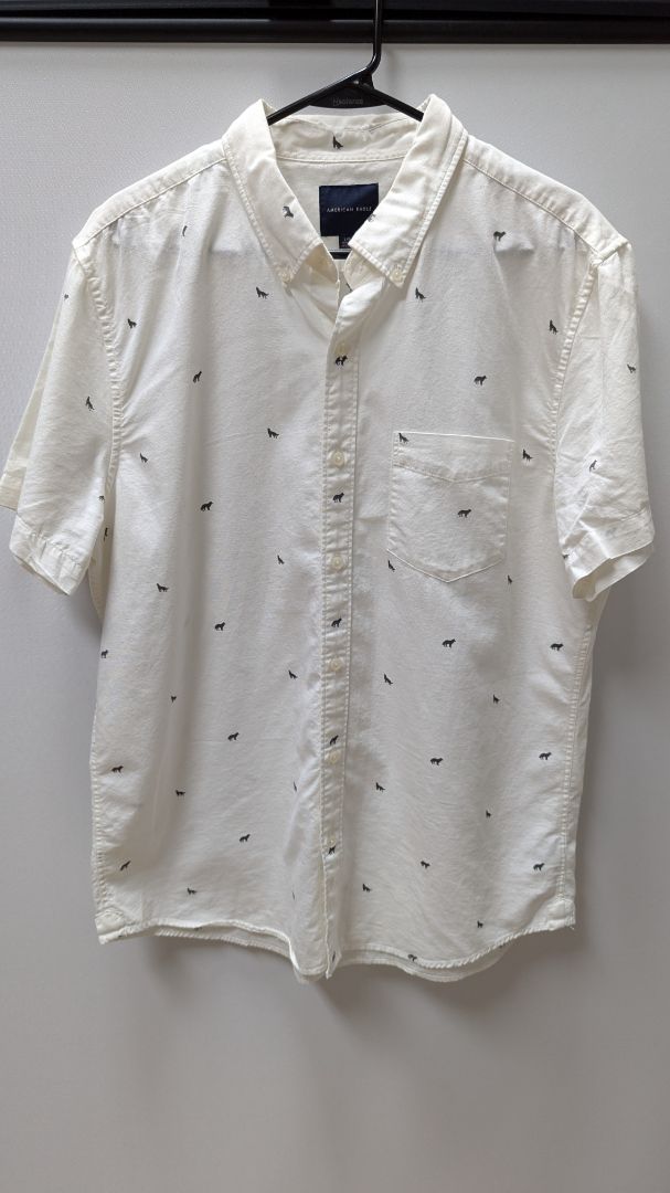 American Eagle White Wolf Graphic Button Up Shirt