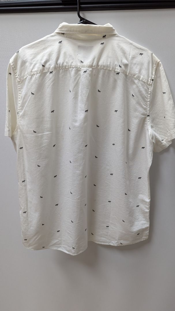 American Eagle White Wolf Graphic Button Up Shirt