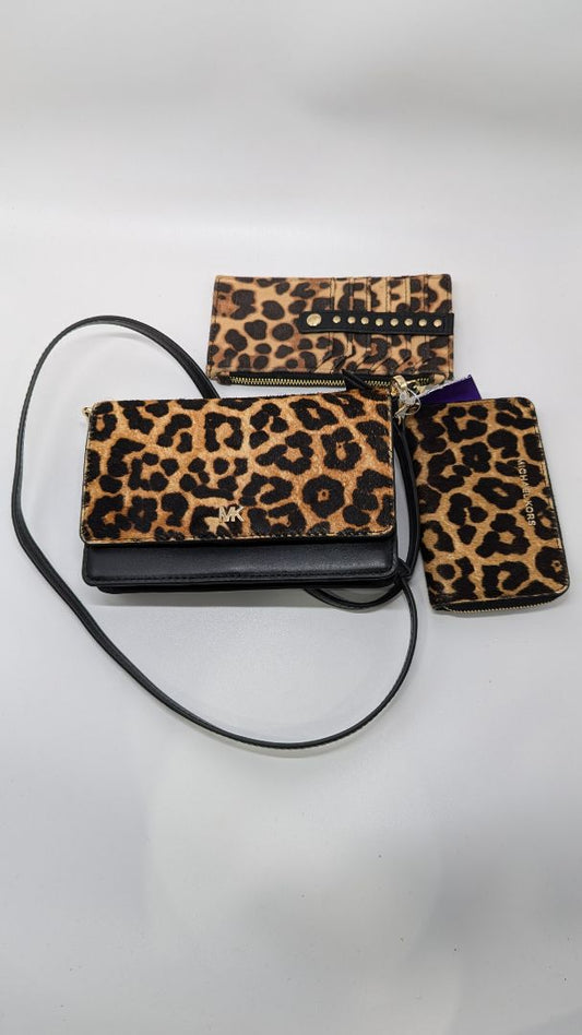 Michael Kors Black/Brown Animal Print 3 Piece Crossbody Clutch Set