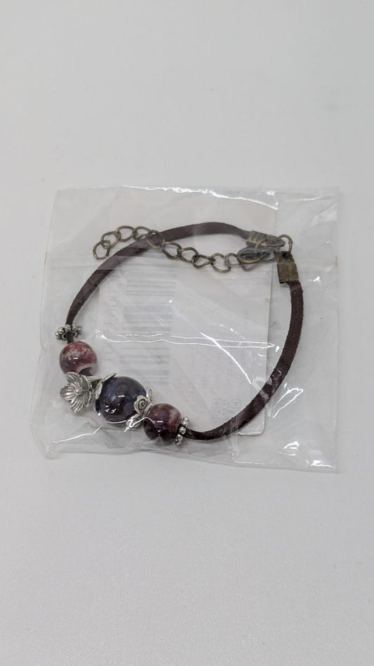 Brown Cord Beaded Charm Bracelet