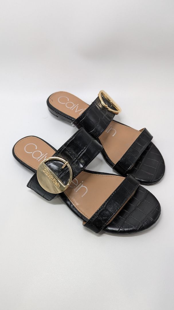 Calvin Klein Black "Senya" Faux Leather Sandals