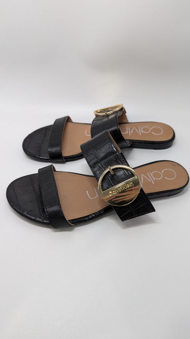 Calvin Klein Black "Senya" Faux Leather Sandals