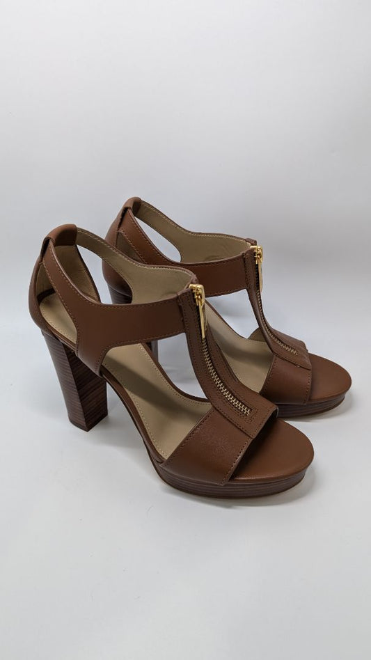 Michael Kors Brown Leather Zip-Up Heels