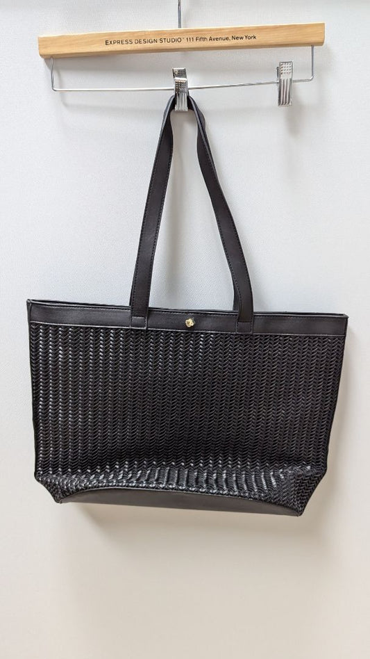 landry Black Woven Leather Tote Bag