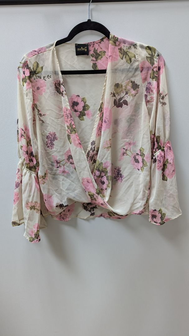 audrey Light Pink/Beige Floral Sheer Wrap Blouse