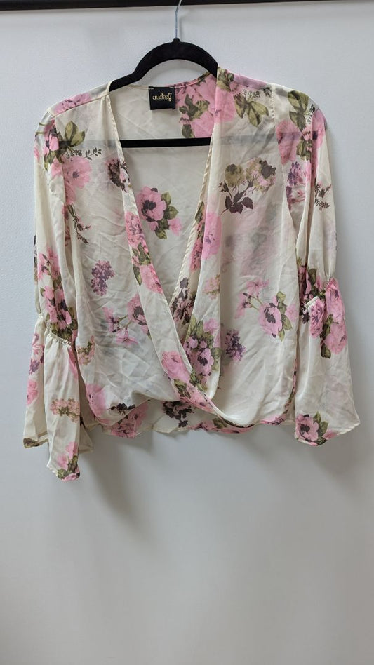 audrey Light Pink/Beige Floral Sheer Wrap Blouse