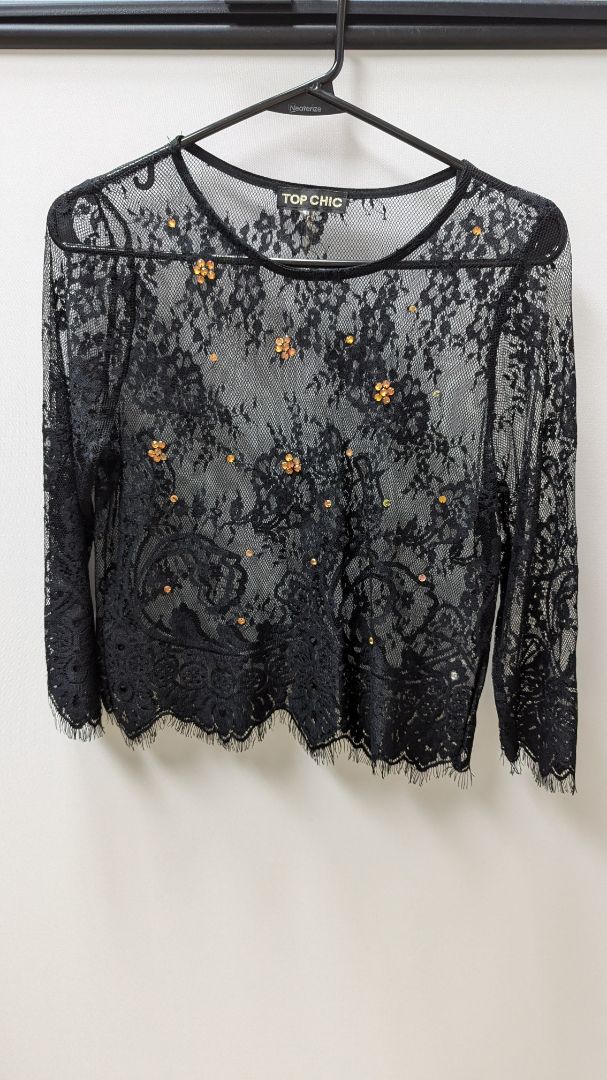 Top Chic Black Sheer Lace Crop Top Blouse