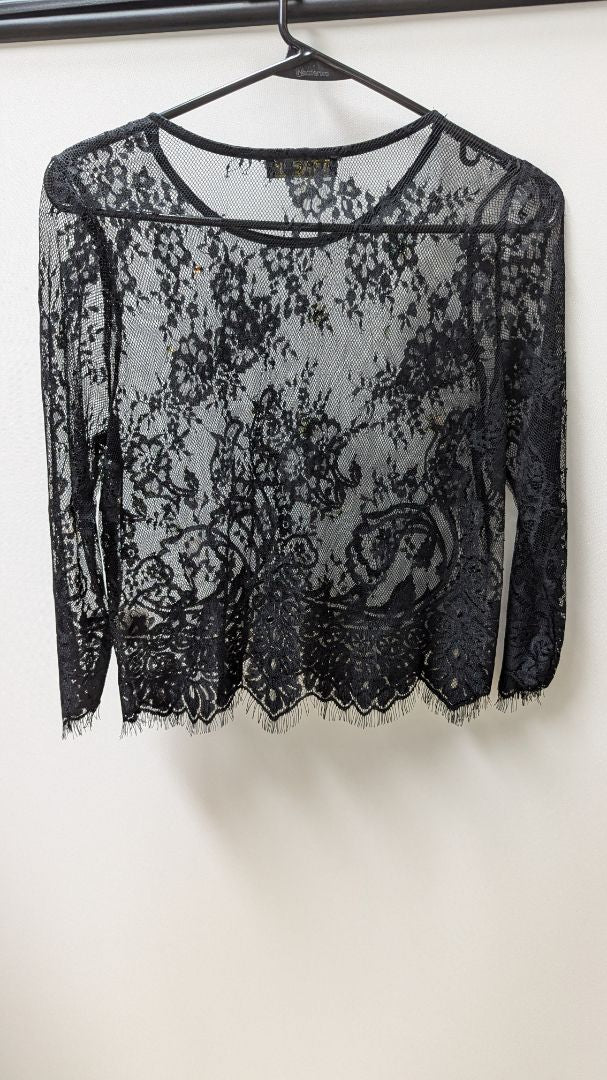 Top Chic Black Sheer Lace Crop Top Blouse