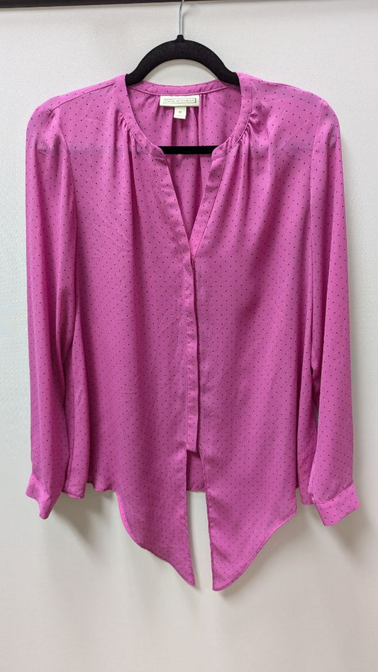 Dana Buchman Pink Polka Dot Button Up Tie Blouse