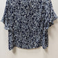 Liz Claiborne Navy/White Floral Ruffled Blouse