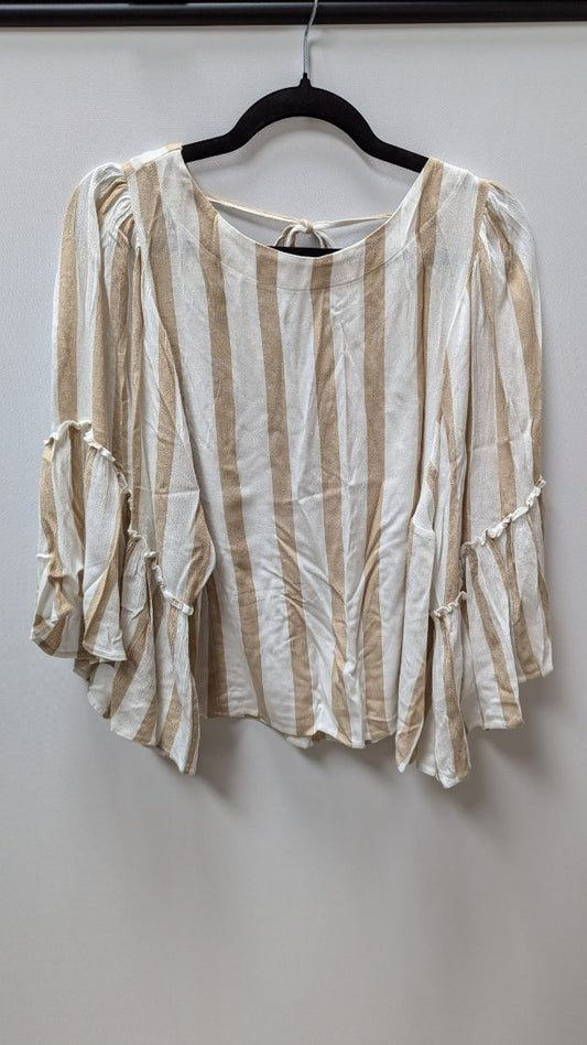 Maurices Ivory/Beige Striped Bell Sleeve Blouse