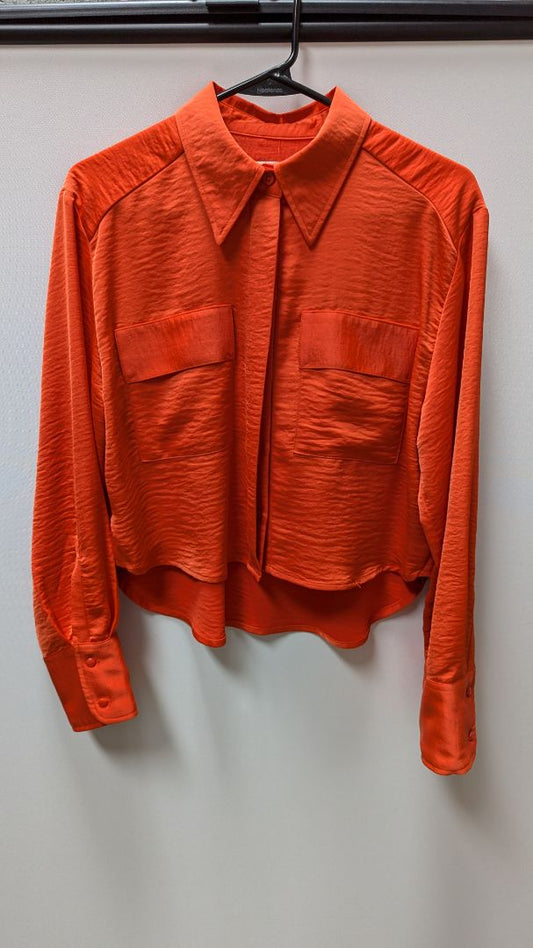 A New Day Orange Sateen Button Up Blouse