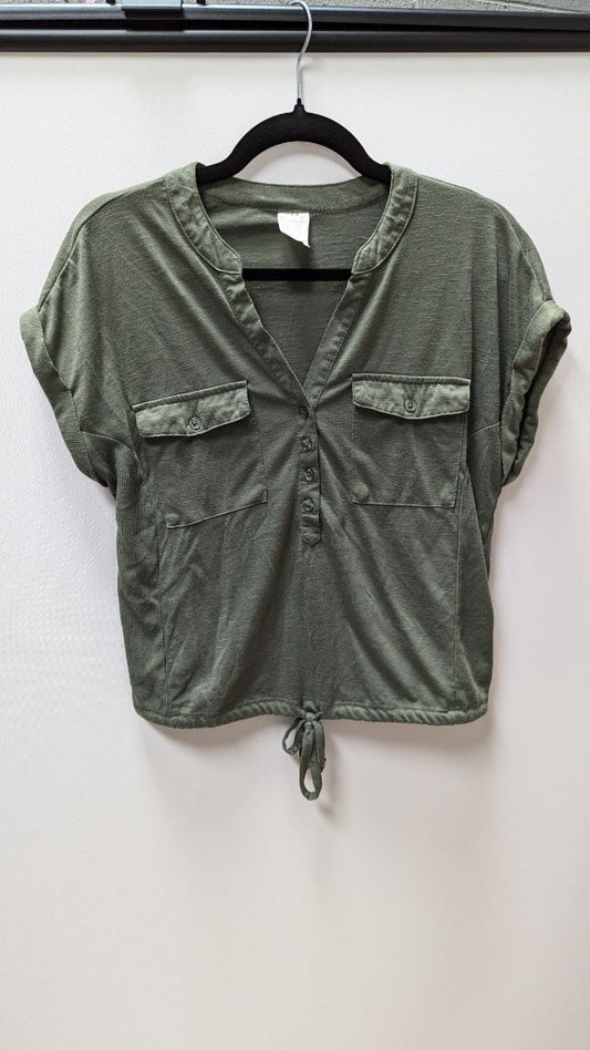 No Boundaries Army Green Casual Drawstring Blouse