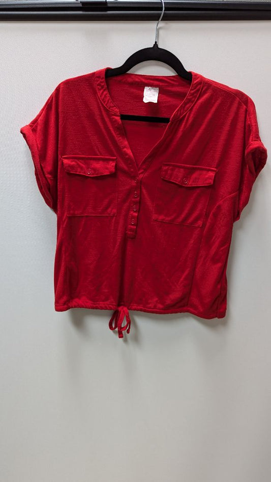 No Boundaries Red Casual Drawstring Blouse